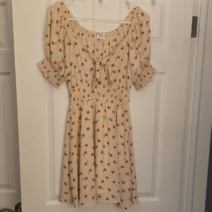 Sienna Sky Peach/Tan Floral Mini Dress With Golden Flowers